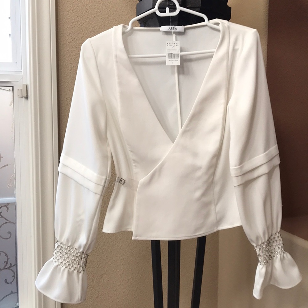 Brand new AREA  jacket with crystals on sleeves